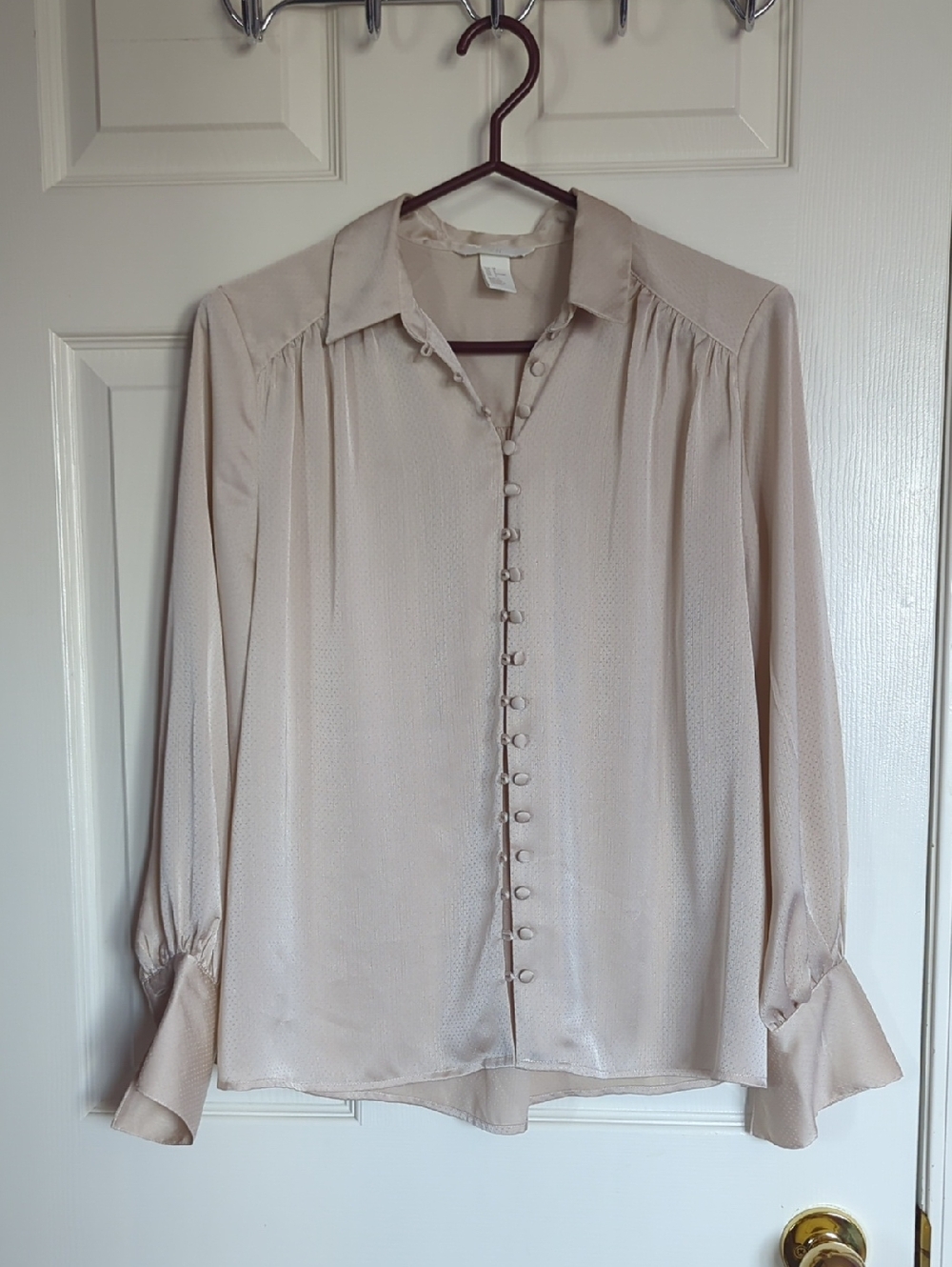 H&M Cream-Light Tan Button-Front Long Sleeve Blouse